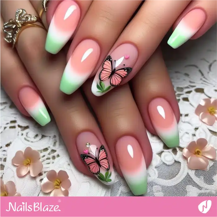 Double Ombre French Peach Fuzz Nails with Butterfly | Color of the Year 2024 - NB1801